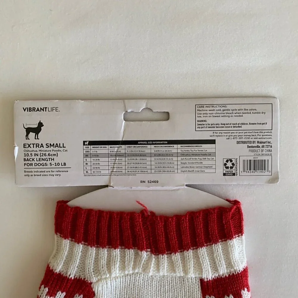 Vibrant Life Holiday Merry Bright Snowflakes Dog/Cat Sweater XS New